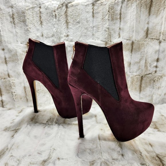 Luichiny Sexy Burgundy Wine 6" High Heels Platform Ankle Boots - Picture 3 of 8